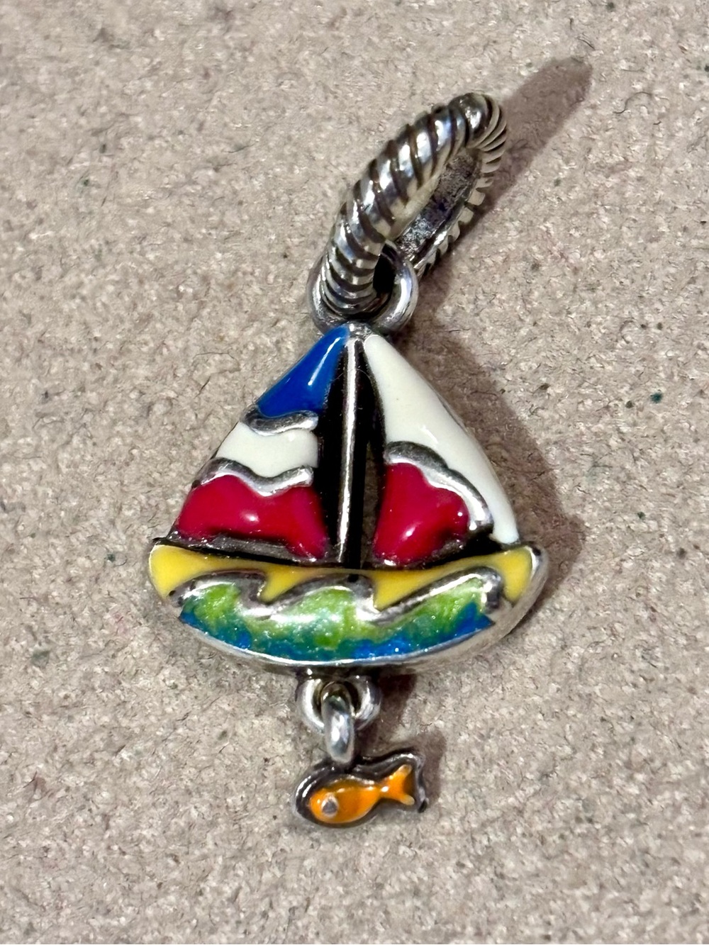 🆕Listing! Brighton Sailboat charm Red, white, green etc enamel Tiny fish Retired